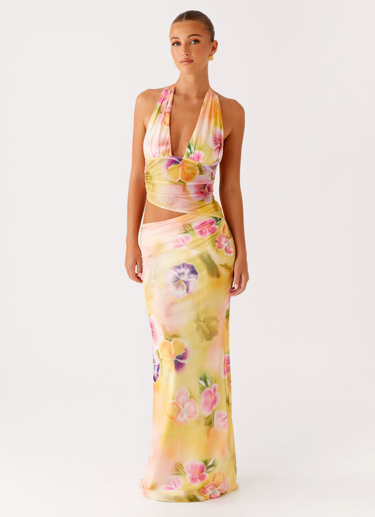 Main Act Halter Maxi Dress Sunburst Floral 2 Peppermayo