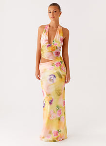 Main Act Halter Maxi Dress Sunburst Floral 2 Peppermayo