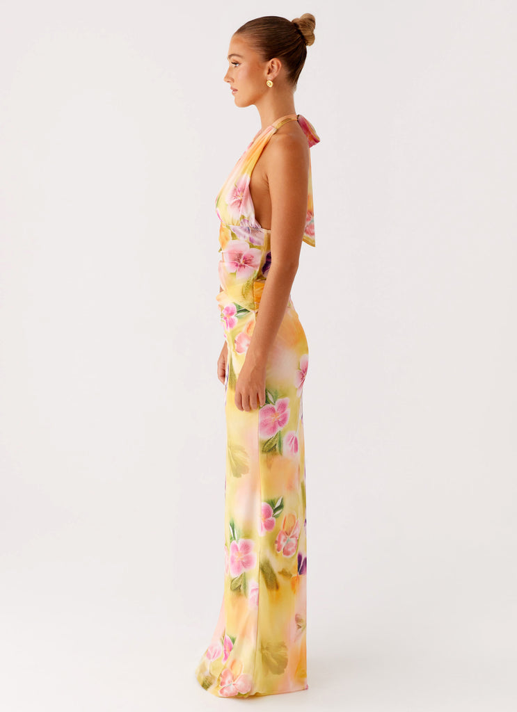 Main Act Halter Maxi Dress Sunburst Floral 3 Peppermayo