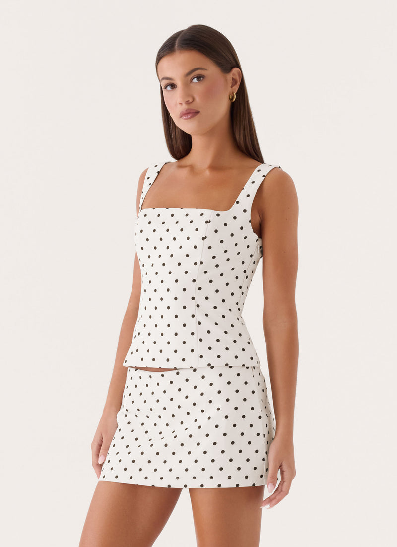 Aaliyah Bustier Top - Cream Polka Dot