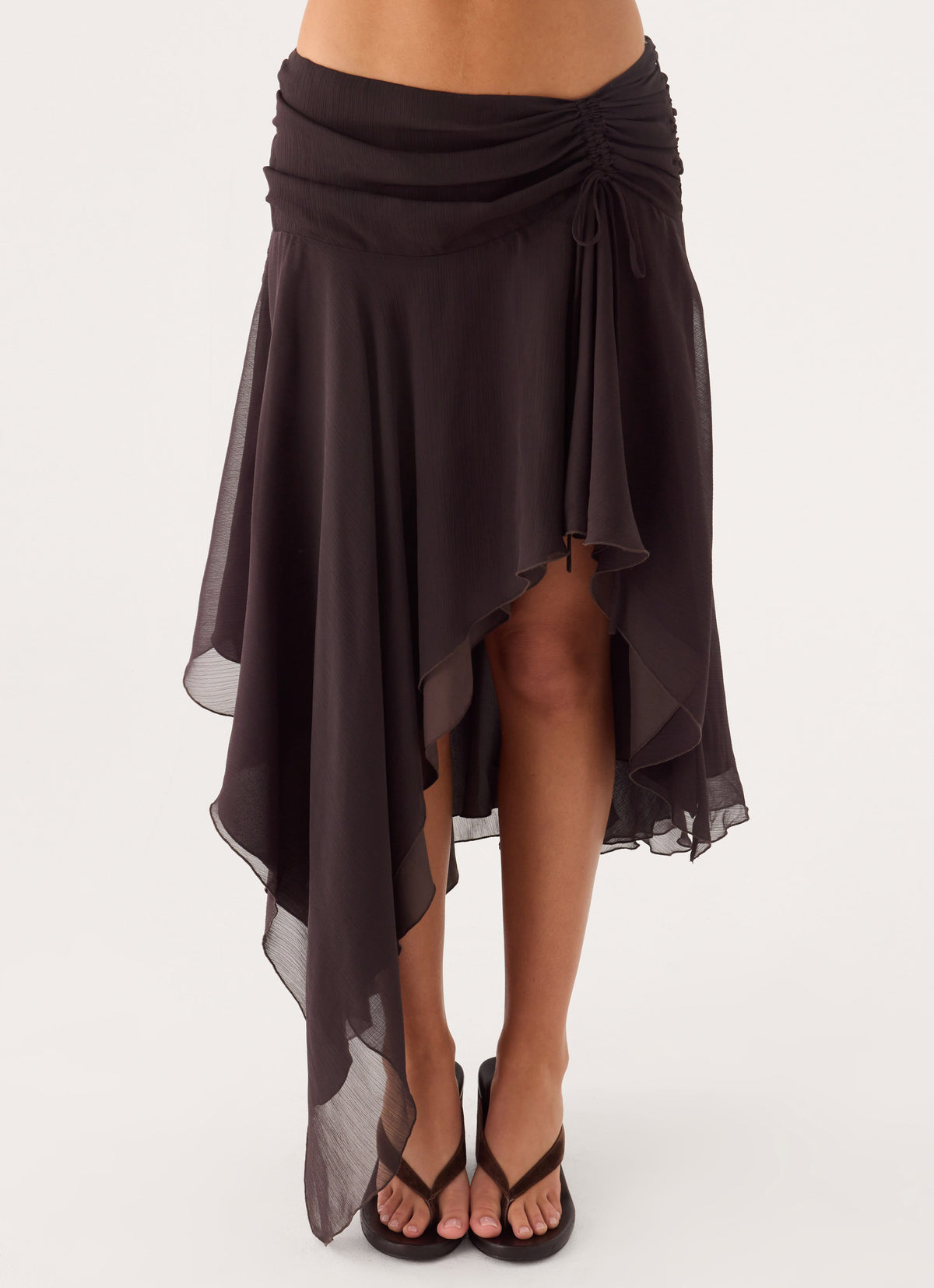 Abeda Asymmetrical Midi Skirt - Chocolate