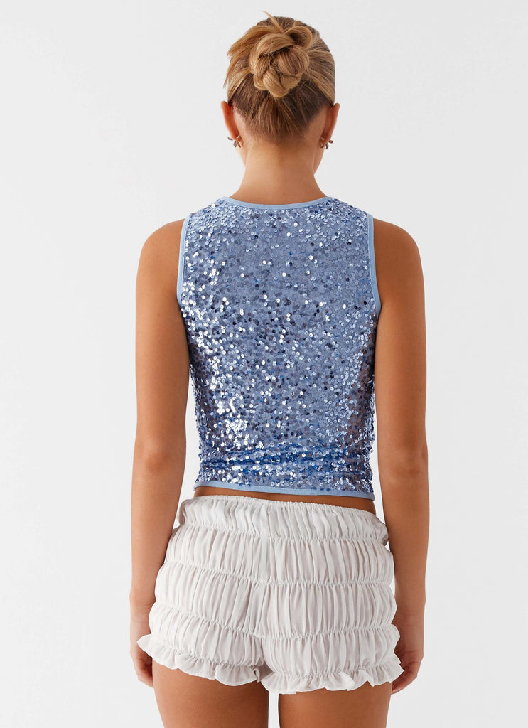 After Midnight Sequin Racer Top - Blue