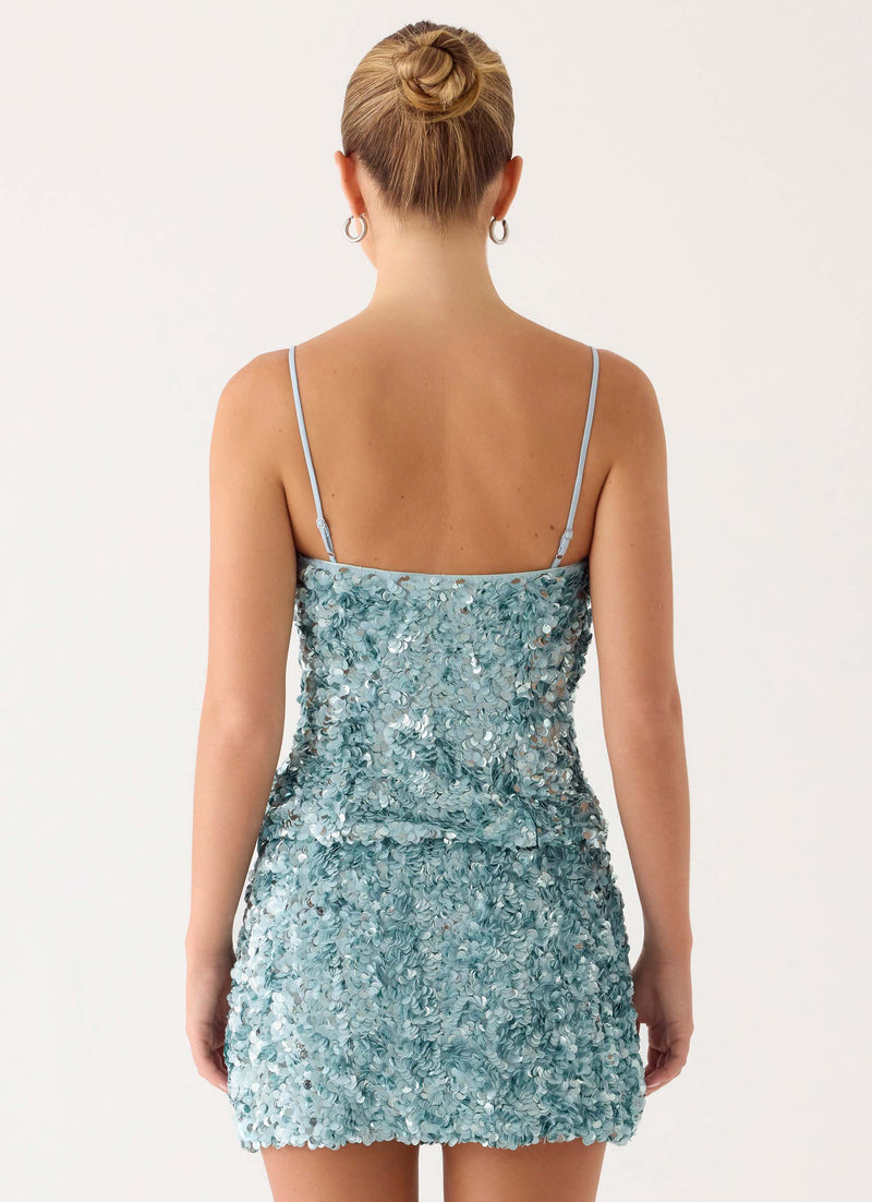Alayna Sequin Mini Skirt - Aqua