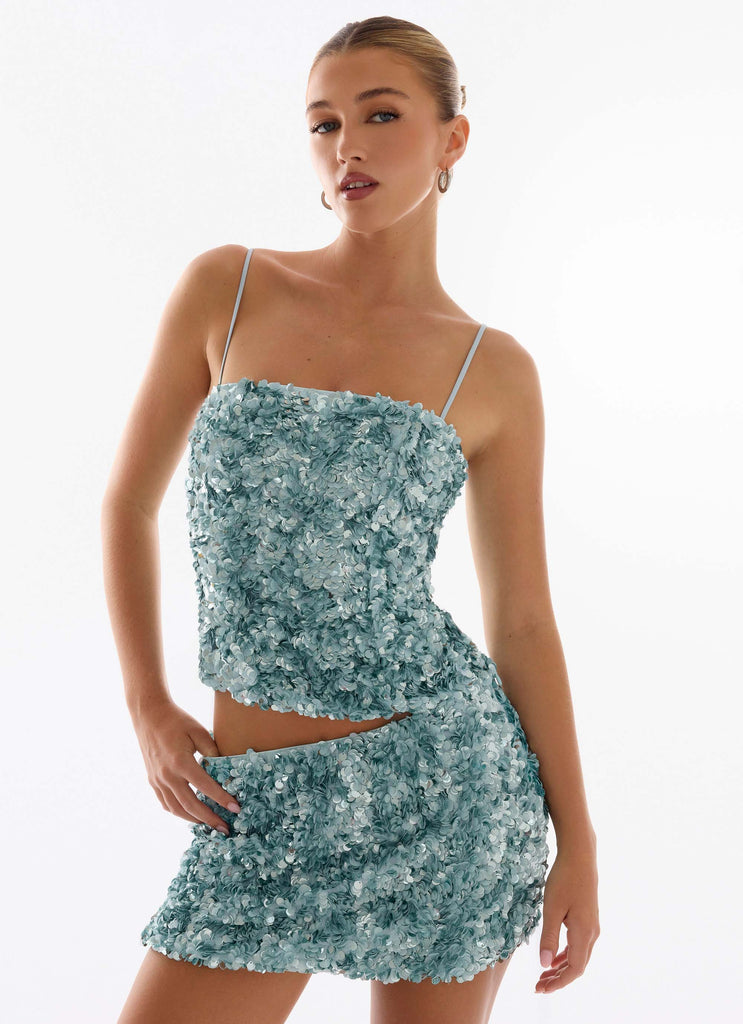 Alayna Sequin Top - Aqua