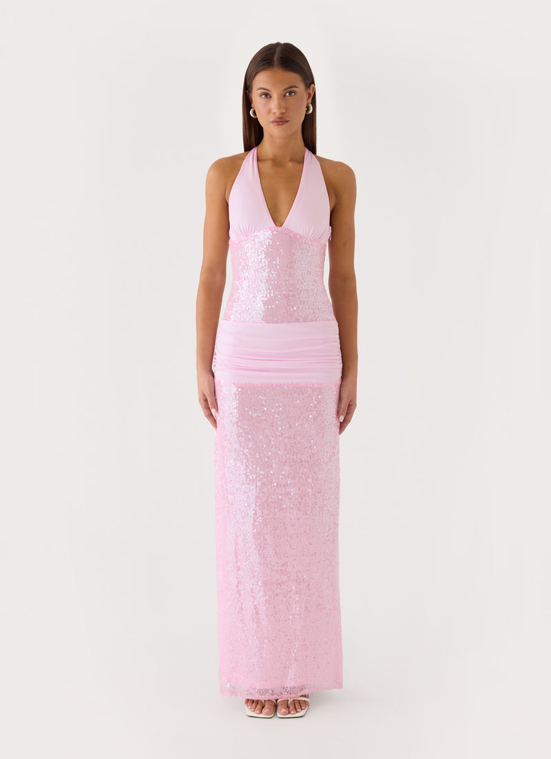 Alenya Sequin Halter Maxi Dress - Pink