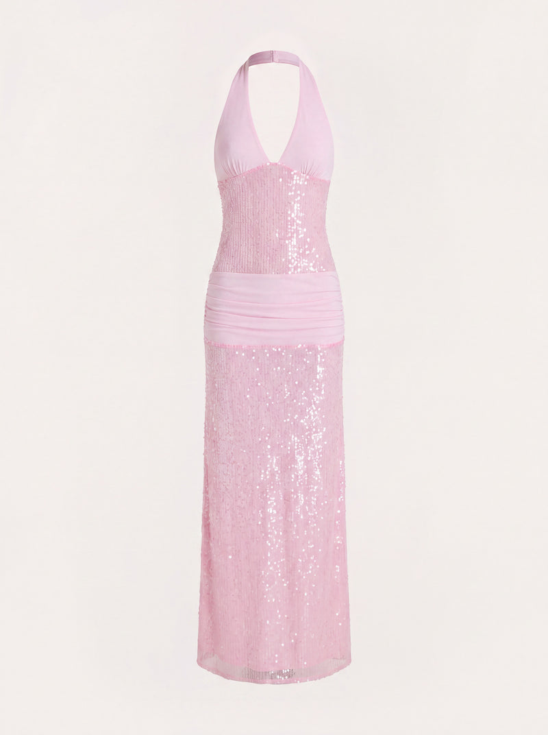 Alenya Sequin Halter Maxi Dress - Pink