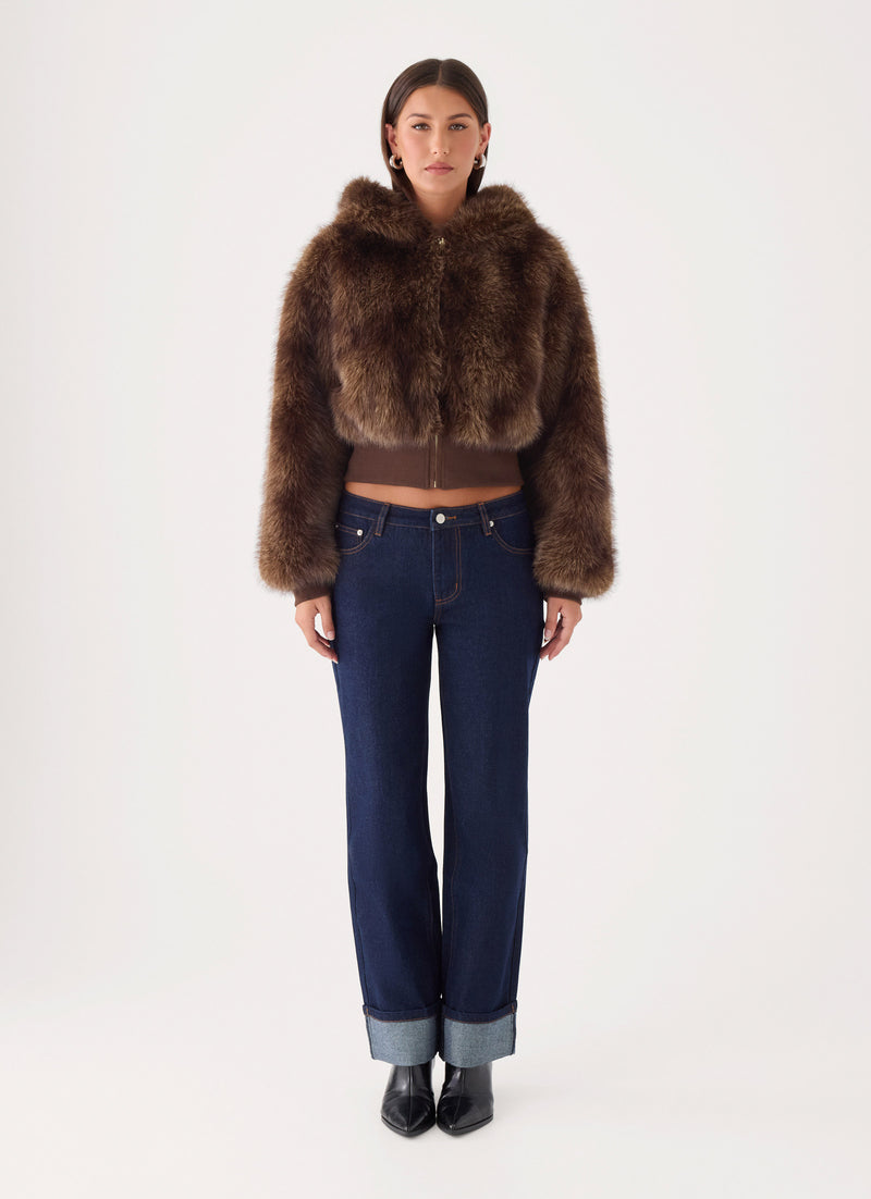 Alio Faux Fur Zip Jacket - Tan