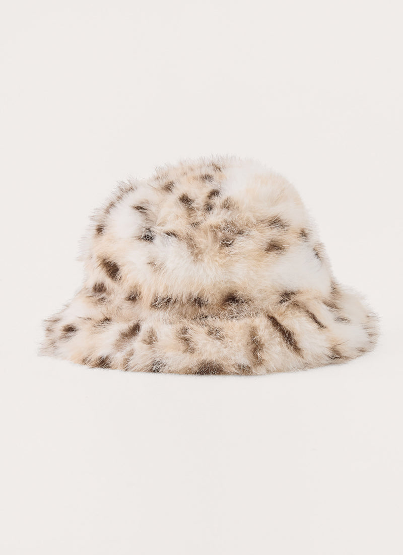 Alpine Leopard Faux Fur Hat - Snow Leopard