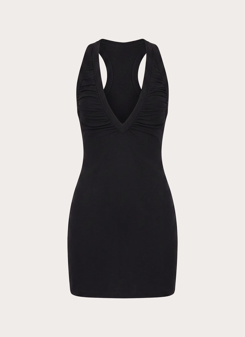 Amelina Ruched Mini Dress - Black