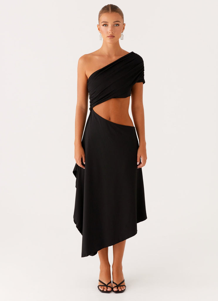 Angelina Asym Midi Dress - Black