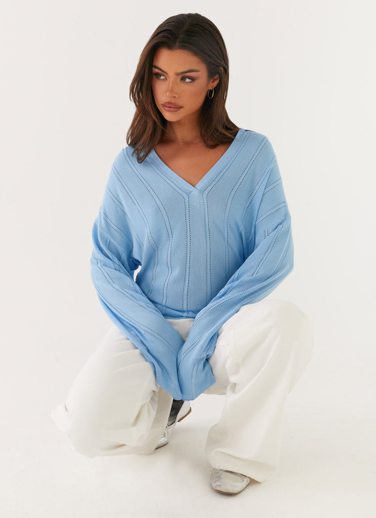 Annie Knit Polo Top - Blue