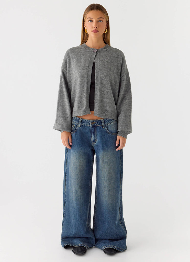 Annie One Button Cardigan - Marle Grey