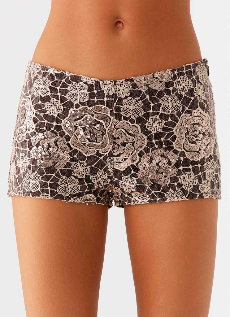 Apolina Sequin Mini Shorts - Chocolate