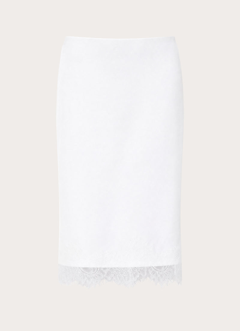 Argelia Lace Trim Midi Skirt - White