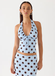 Ask You Twice Top - Blue Mocha Dot