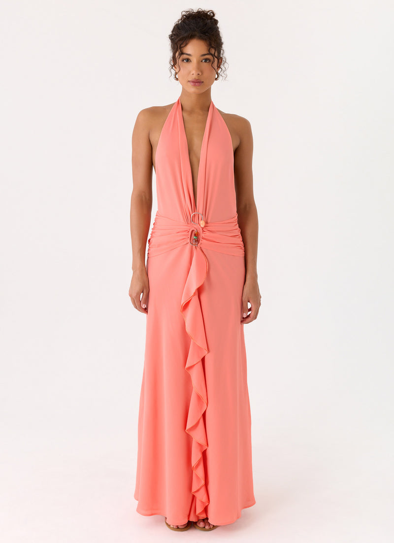 Attina Halter Maxi Dress - Coral