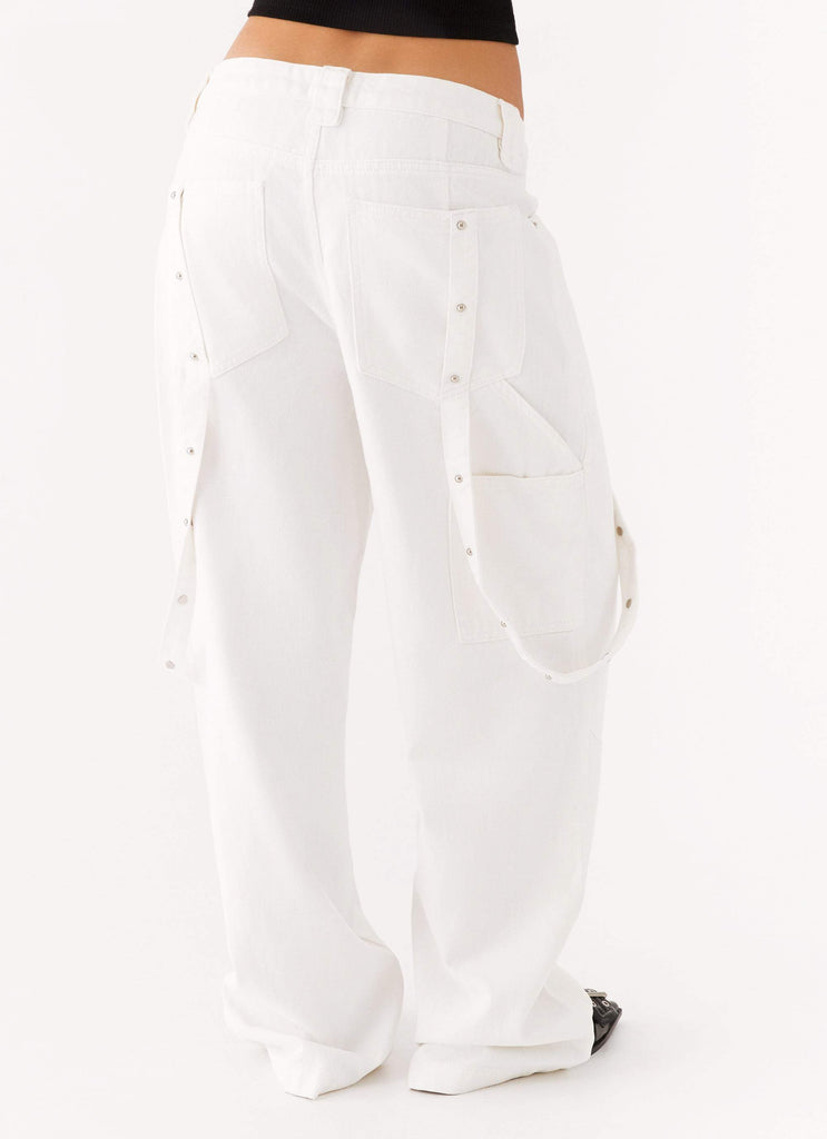 Avril Cargo Denim Pants - White