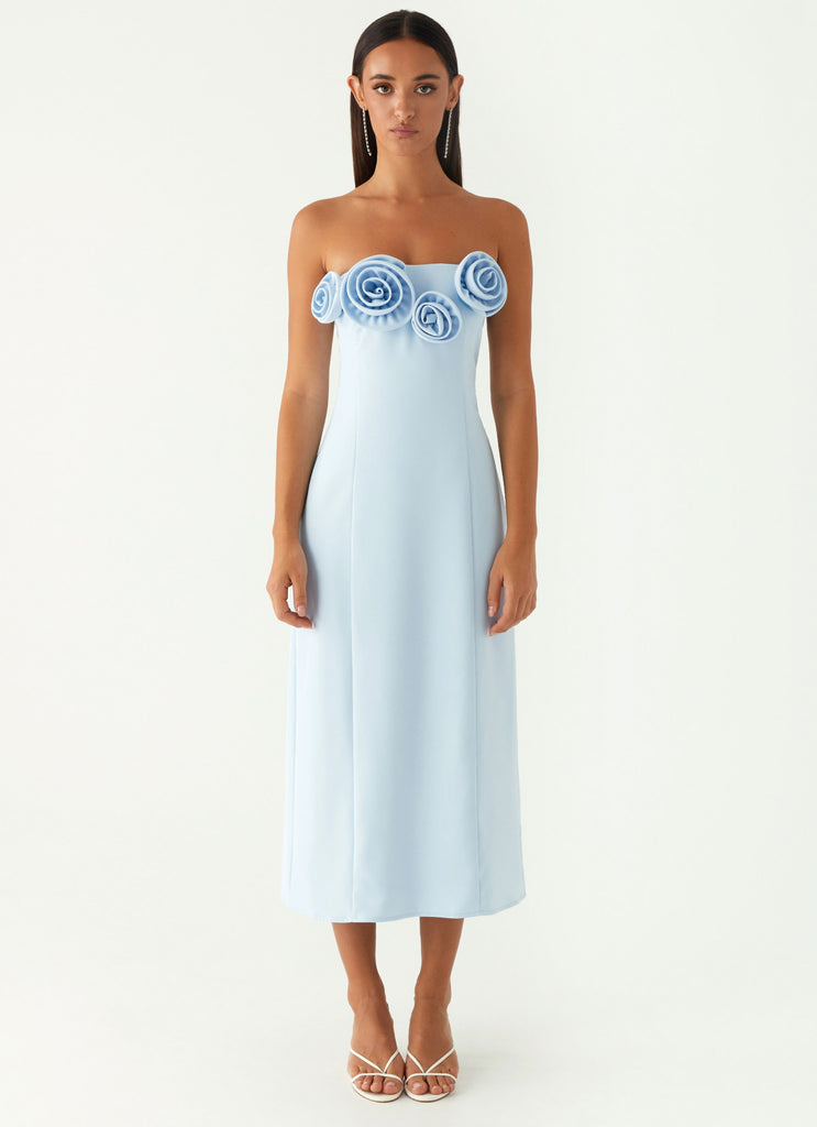 Patsie Strapless Midi Dress - Blue