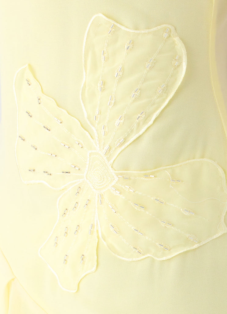Aysha Beaded Flower Midi Dress - Yellow