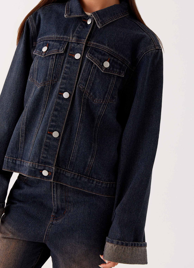 Back Again Oversized Denim Jacket - Brown Blue Acid Wash