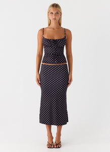 Bahama Low Rise Midi Skirt - Black Polkadot