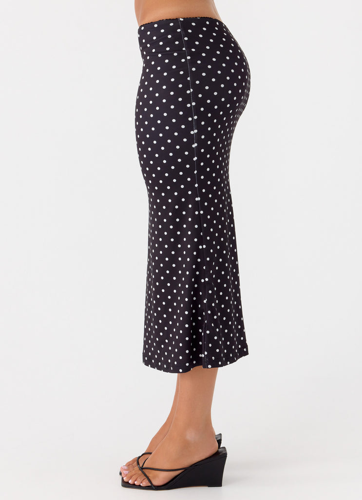 Bahama Low Rise Midi Skirt - Black Polkadot
