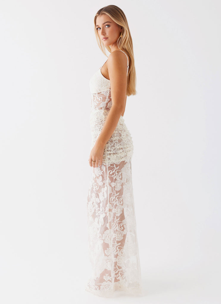 Womens Bare With Me Maxi Dress in the colour White in front of a light grey background