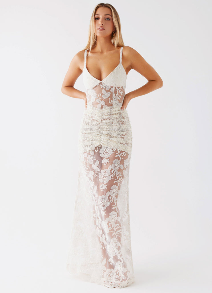 Womens Bare With Me Maxi Dress in the colour White in front of a light grey background
