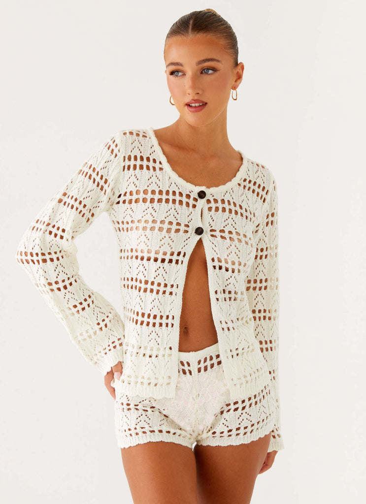 Baylock Crochet Long Sleeve Top White 4 Peppermayo