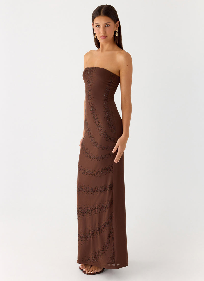 Belisse Beaded Mesh Maxi Dress - Chocolate