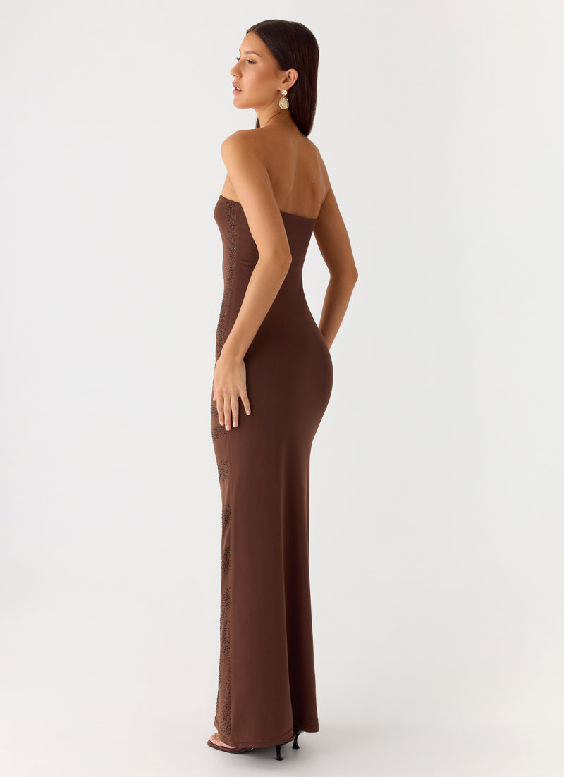Belisse Beaded Mesh Maxi Dress - Chocolate