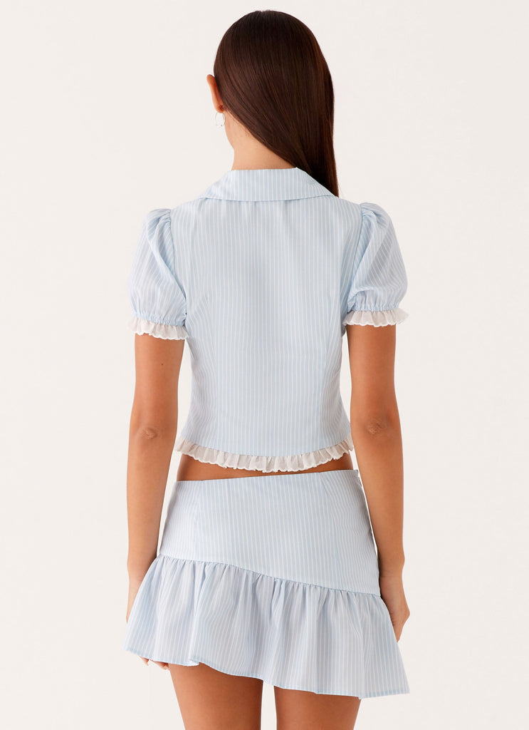 Bennett Button Up Top - Blue White Stripe