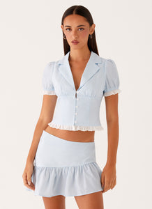 Bennett Button Up Top - Blue White Stripe