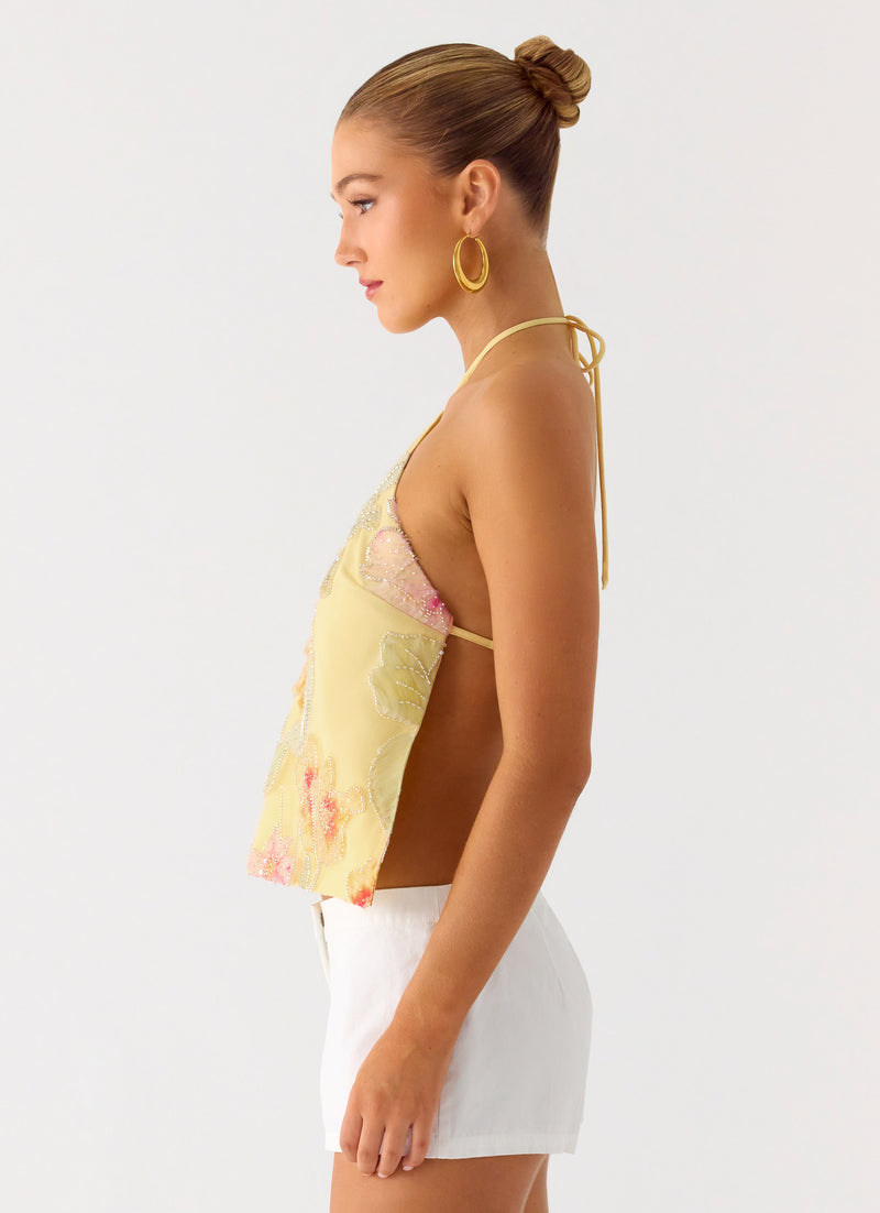Bliss Beaded Halter Top - Floral Beaded