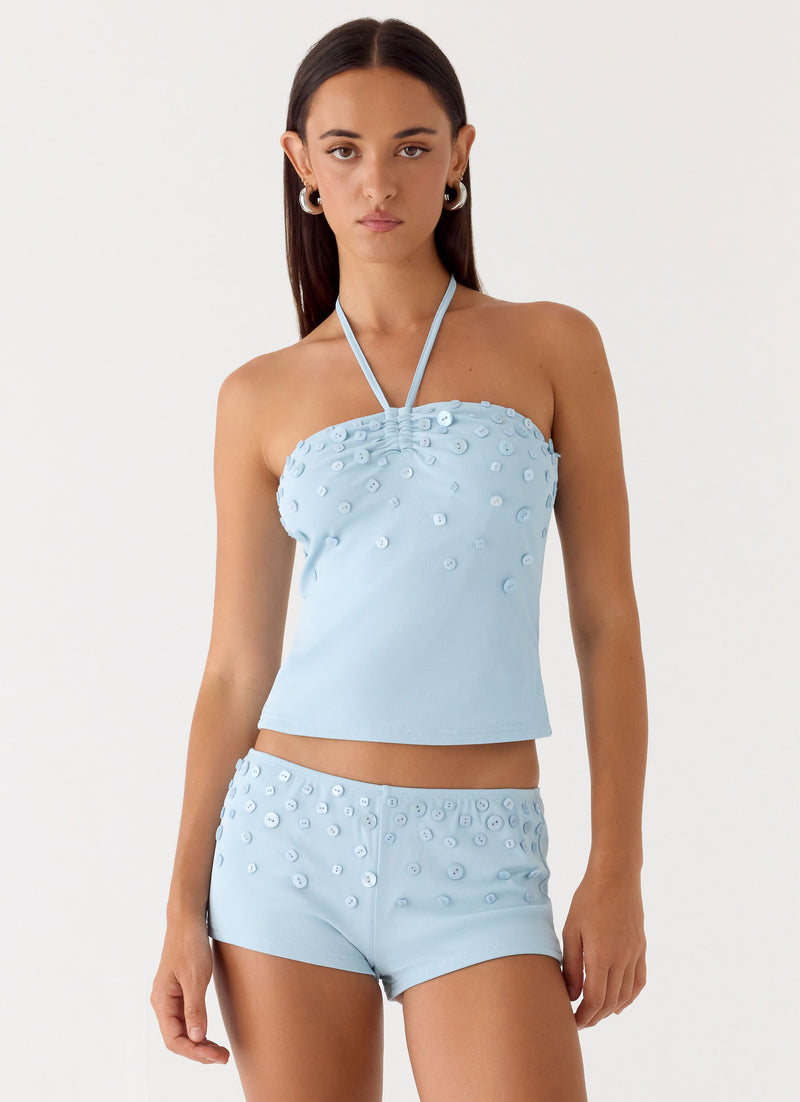 Bonita Button Top - Pale Blue