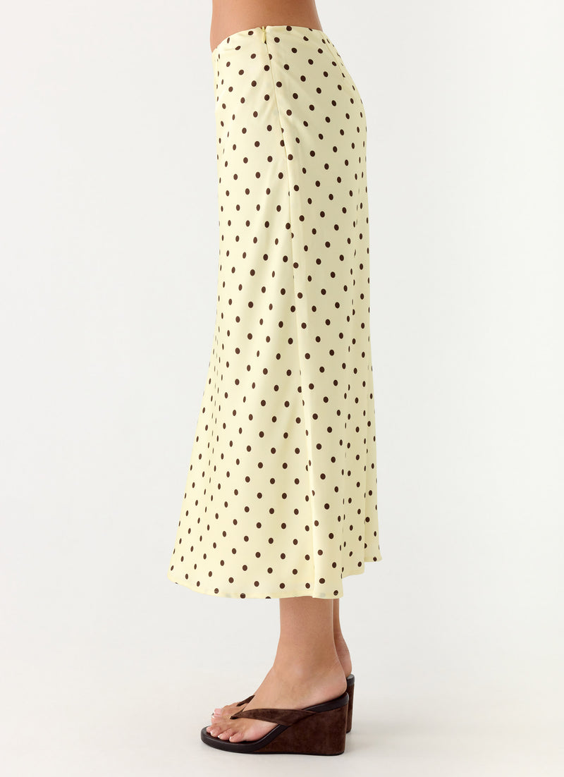Breanne Midi Skirt - Yellow Polka Dot