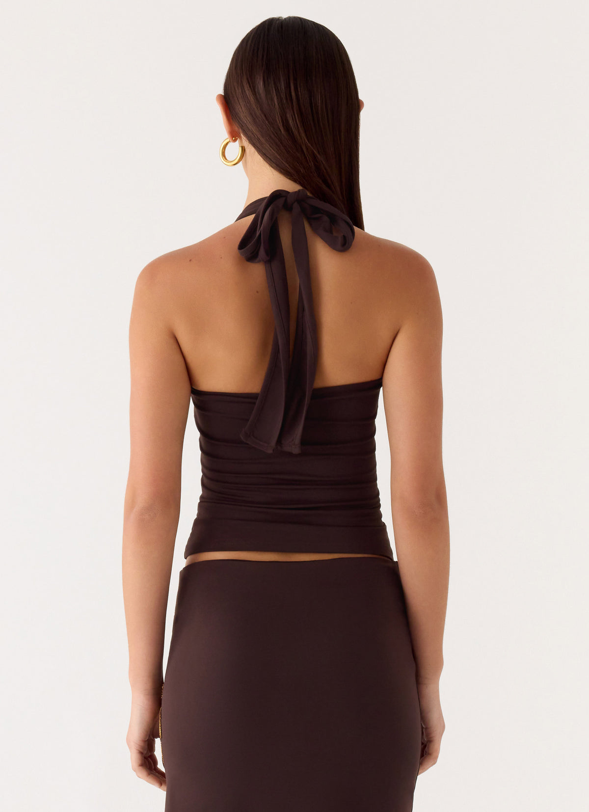 Brienne Beaded Halter Top - Chocolate