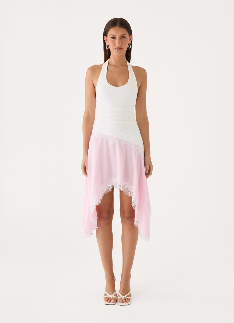 Brionee Midi Dress - White Pink