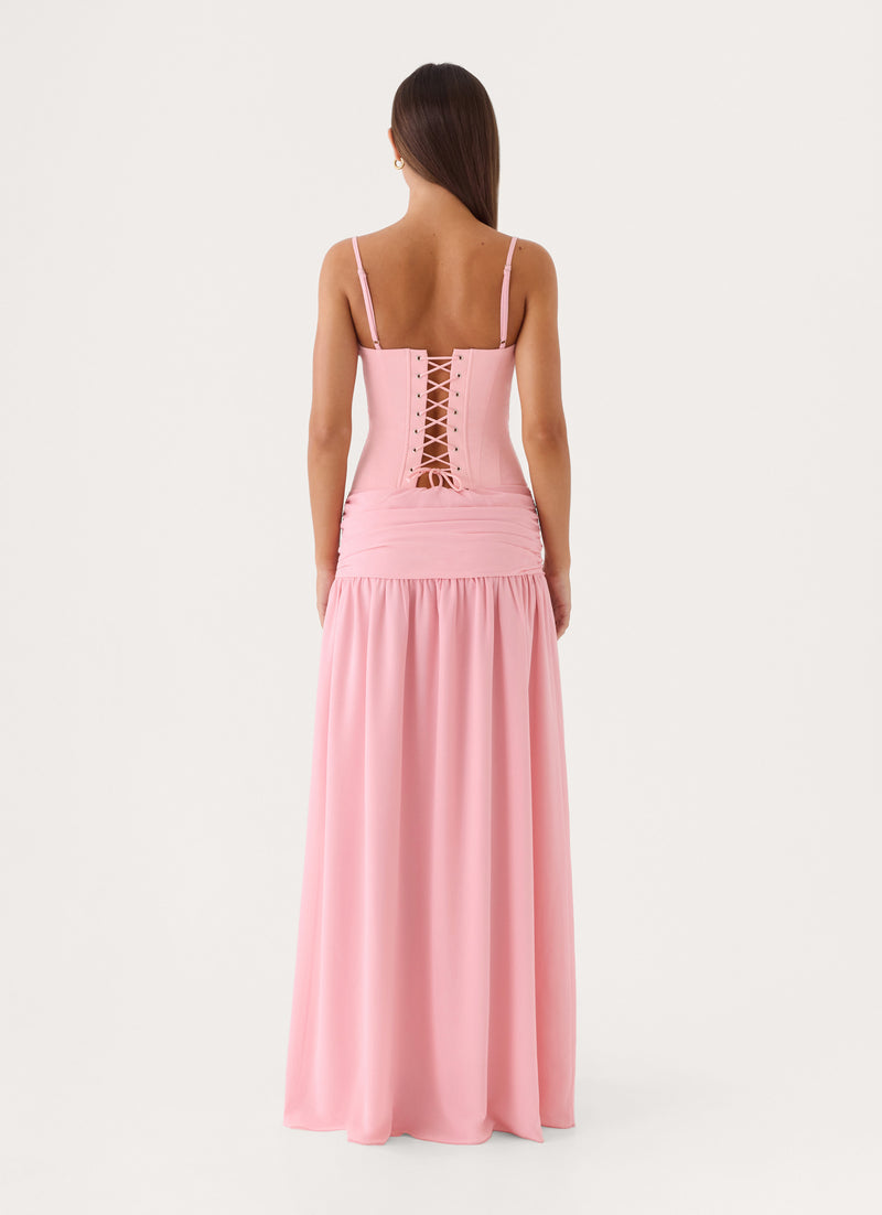Clemsie Bustier Maxi Dress - Pink Peach