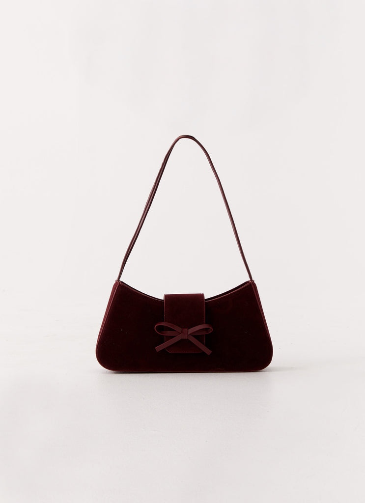 Cara Bow Shoulder Bag - Maroon Suede