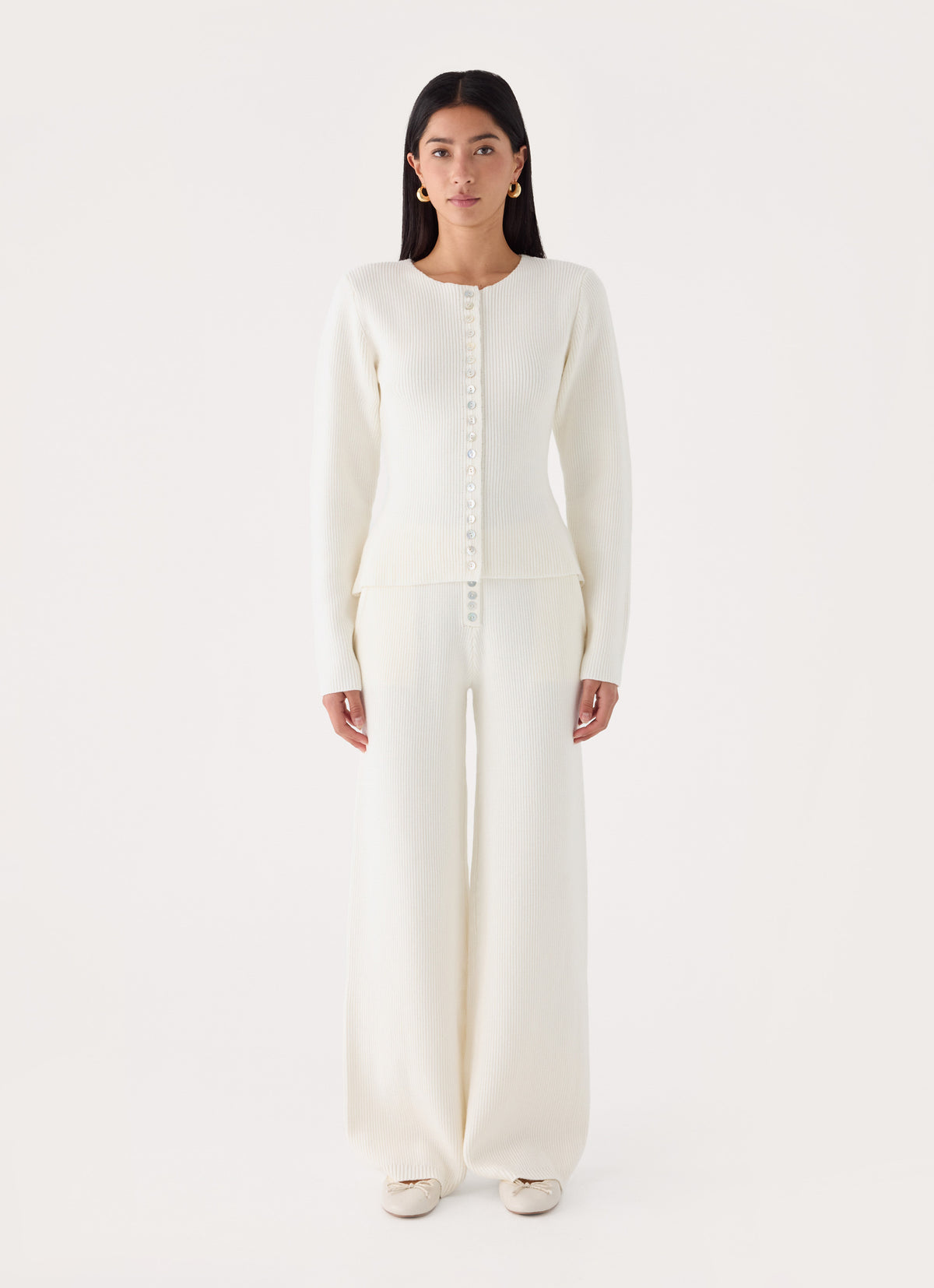 Cauaria Button Low Rise Knit Pants - Ivory