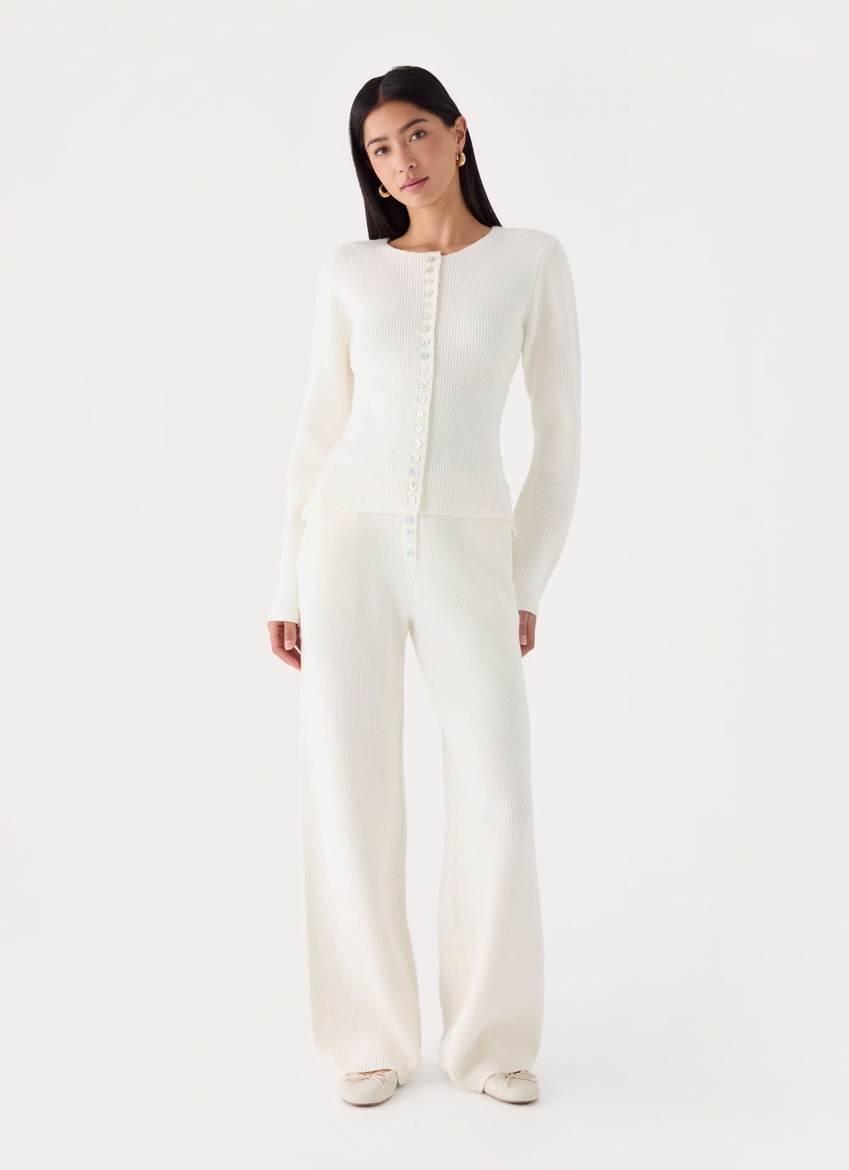 Cauaria Button Low Rise Knit Pants - Ivory