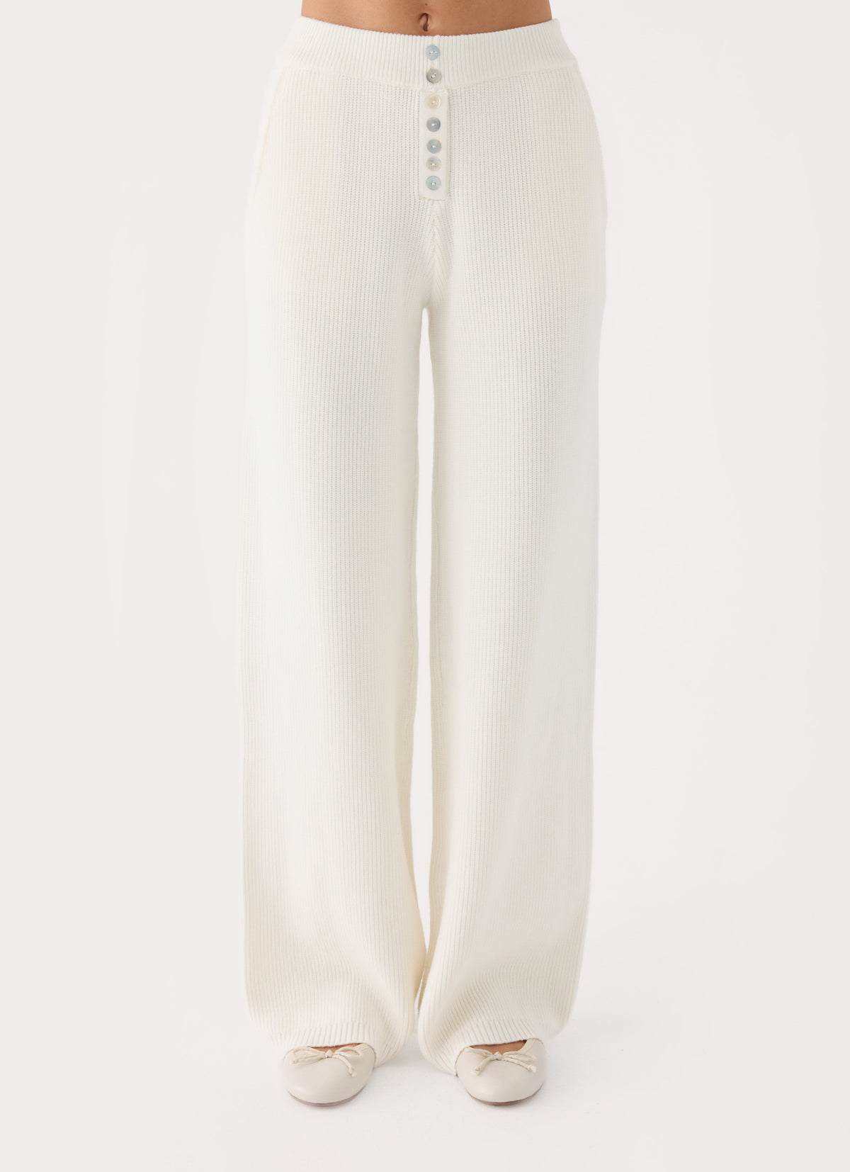 Cauaria Button Low Rise Knit Pants - Ivory