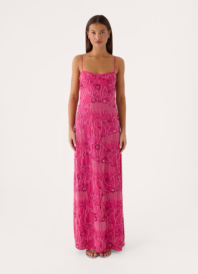 Celandine Beaded Maxi Dress - Sangria
