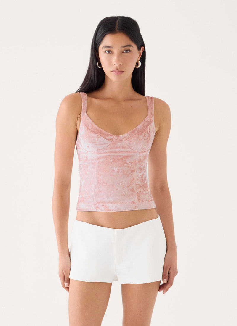Ceila Crushed Velvet Top - Soft Pink