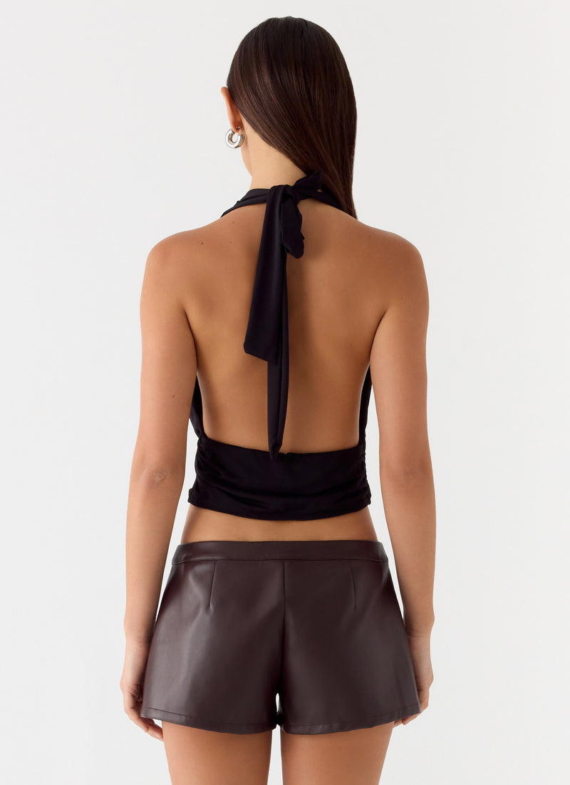 Coastline Faux Leather Mini Shorts - Chocolate