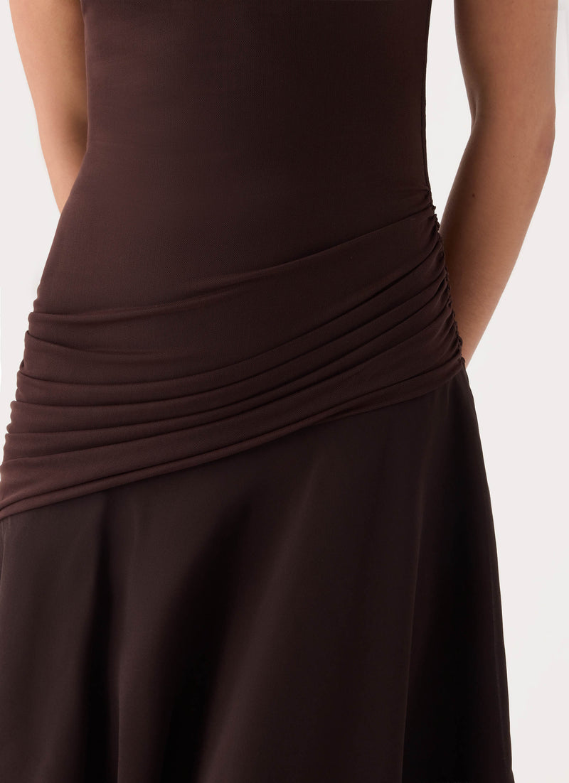Concetta Contrast Midi Dress - Chocolate
