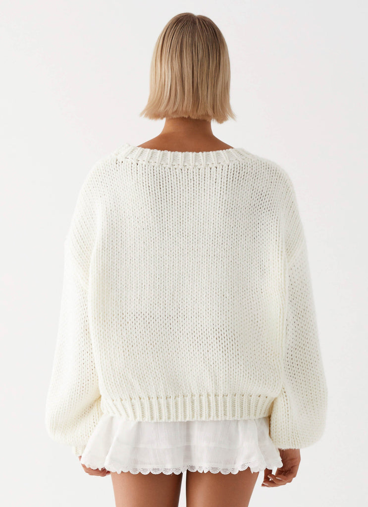 Womens Costella Knit Sweater in the colour Ivory in front of a light grey background