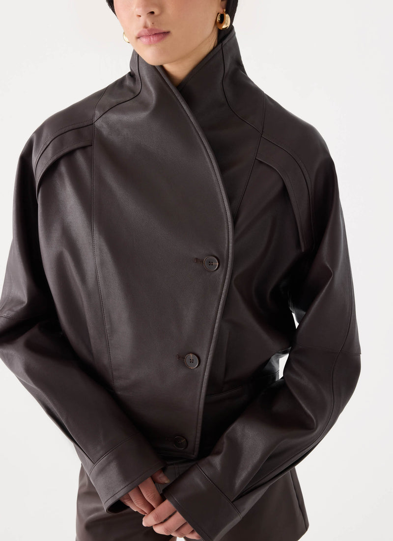 Deliana Oversized PU Jacket - Chocolate