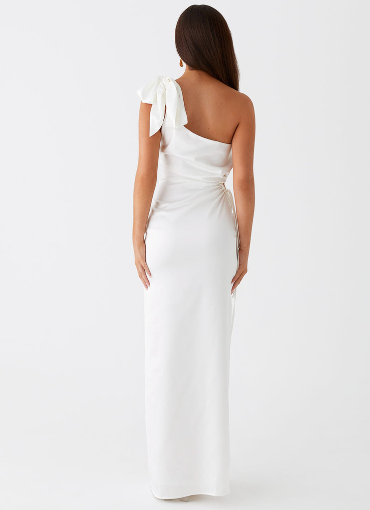 Womens Delilah Maxi Dress in the colour White in front of a light grey background